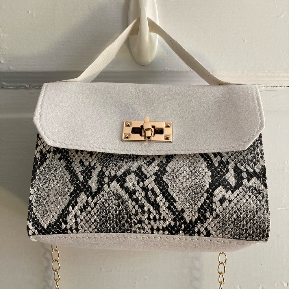 White and Black Mini Bag with Snakeskin Pattern